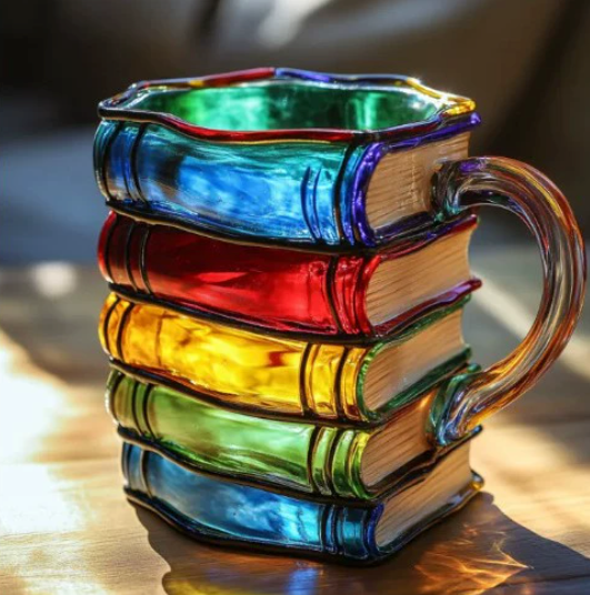 Kreativní barevný hrnek s knihami