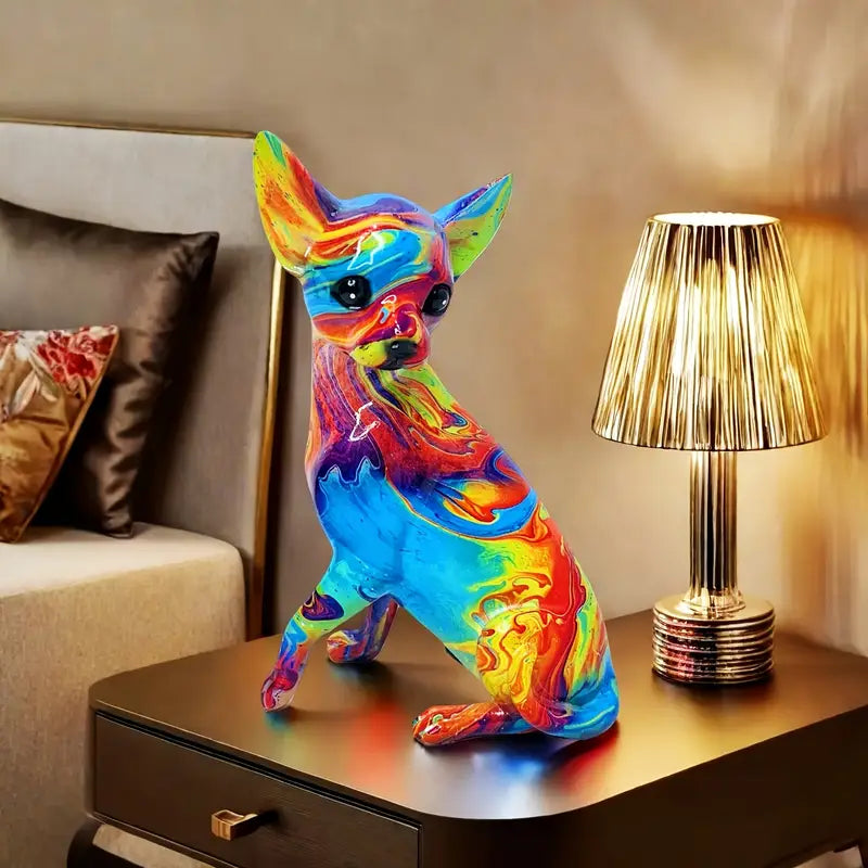 Vibrantní lampa stolu Chihuahua z pryskyřice